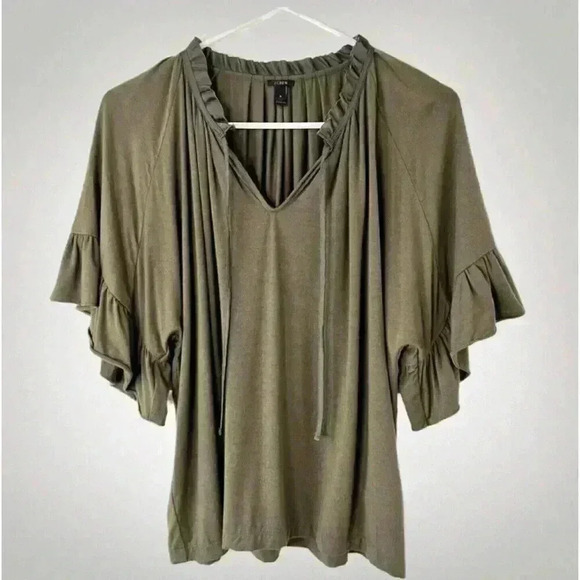 J Crew Womens  Top Tee T Shirt Size S Ruffle Neckline   Sleeves Stretch … - Picture 1 of 8